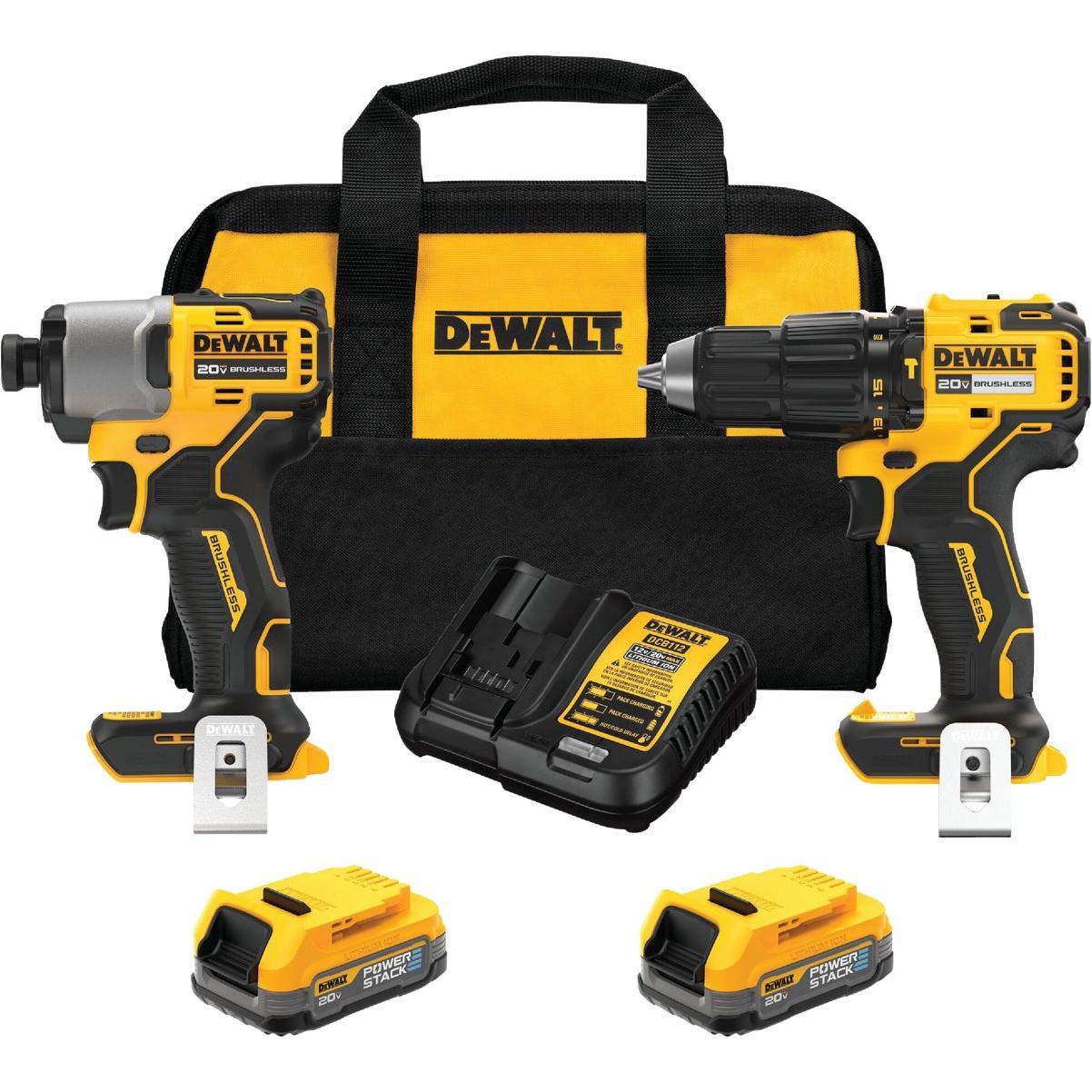 DEWALT 20V MAX 2-Tool Brushless Cordless Hammer Drill/Driver & Impact Driver Combo Kit with (2) 1.7 Ah POWERSTACK Batteries & Charger