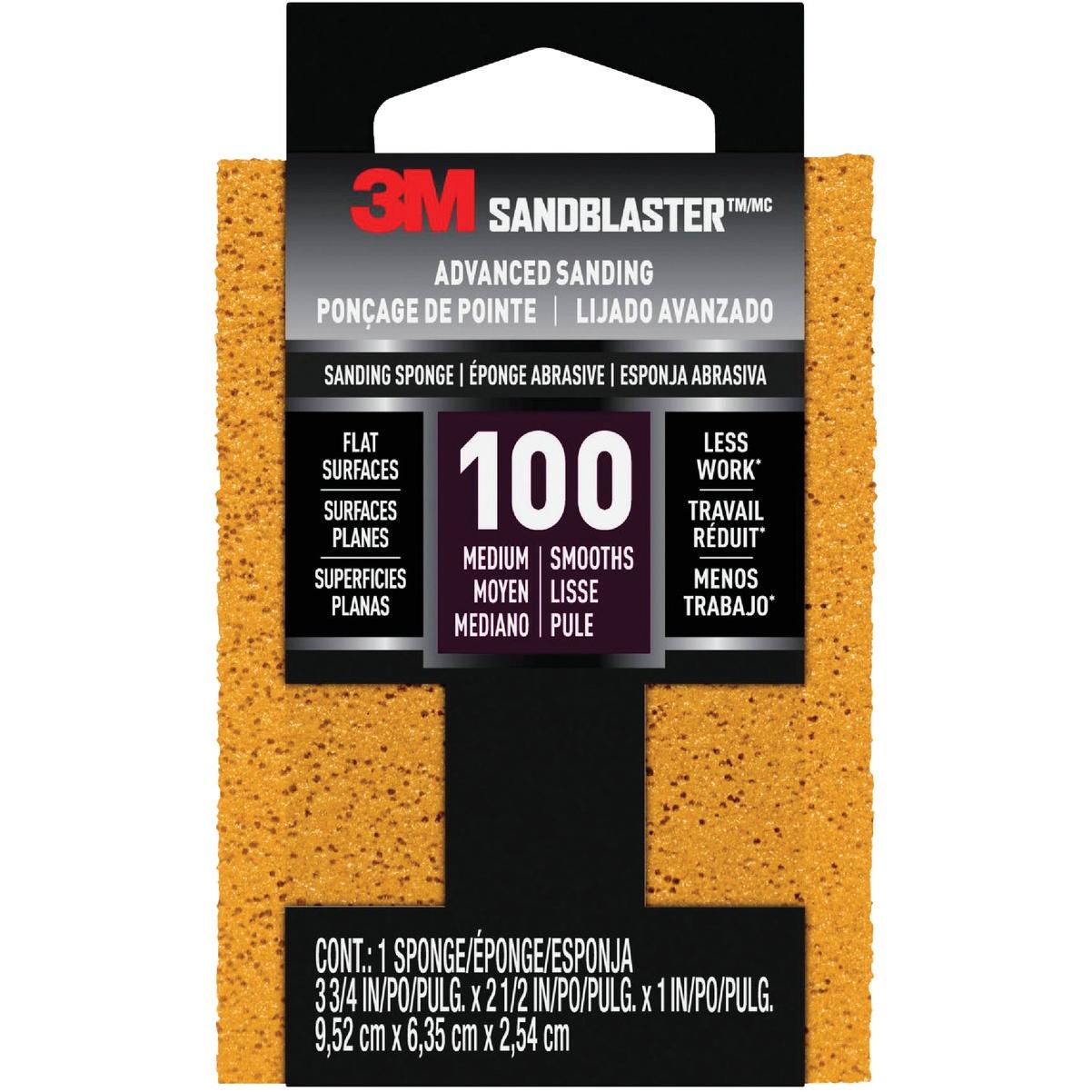 3M SandBlaster 2-1/2 In. x 3-3/4 In. x 1 In. Bare Surfaces Medium Sanding Sponge, 100 Grit