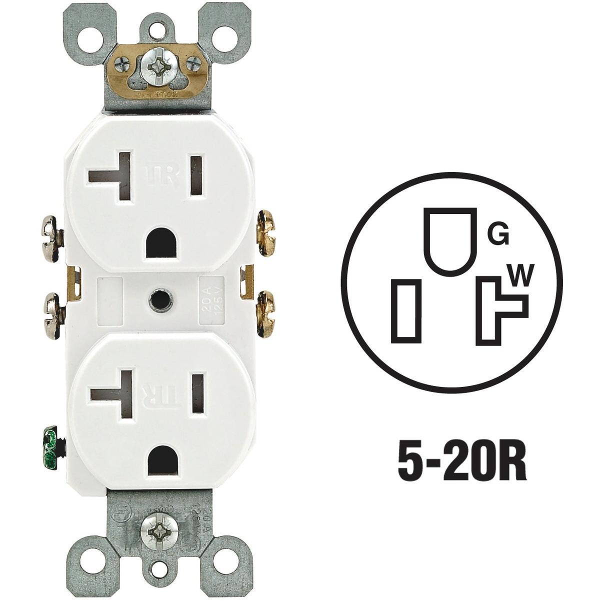 Leviton 20A White Tamper Resistant Residential Grade 5-20R Duplex Outlet