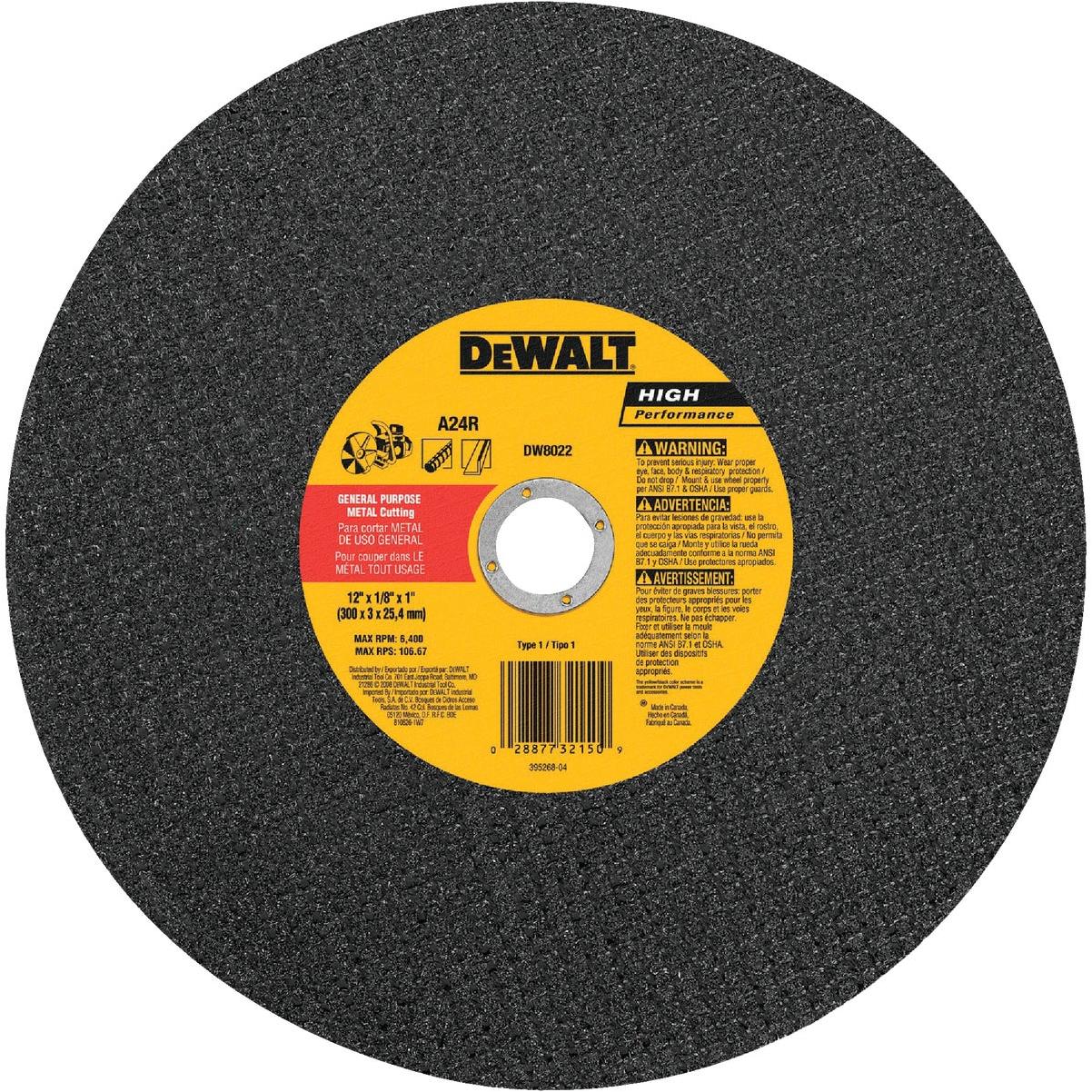 DEWALT HP Type 1 12 In. x 1/8 In. x 1 In. Metal Cut-Off Wheel