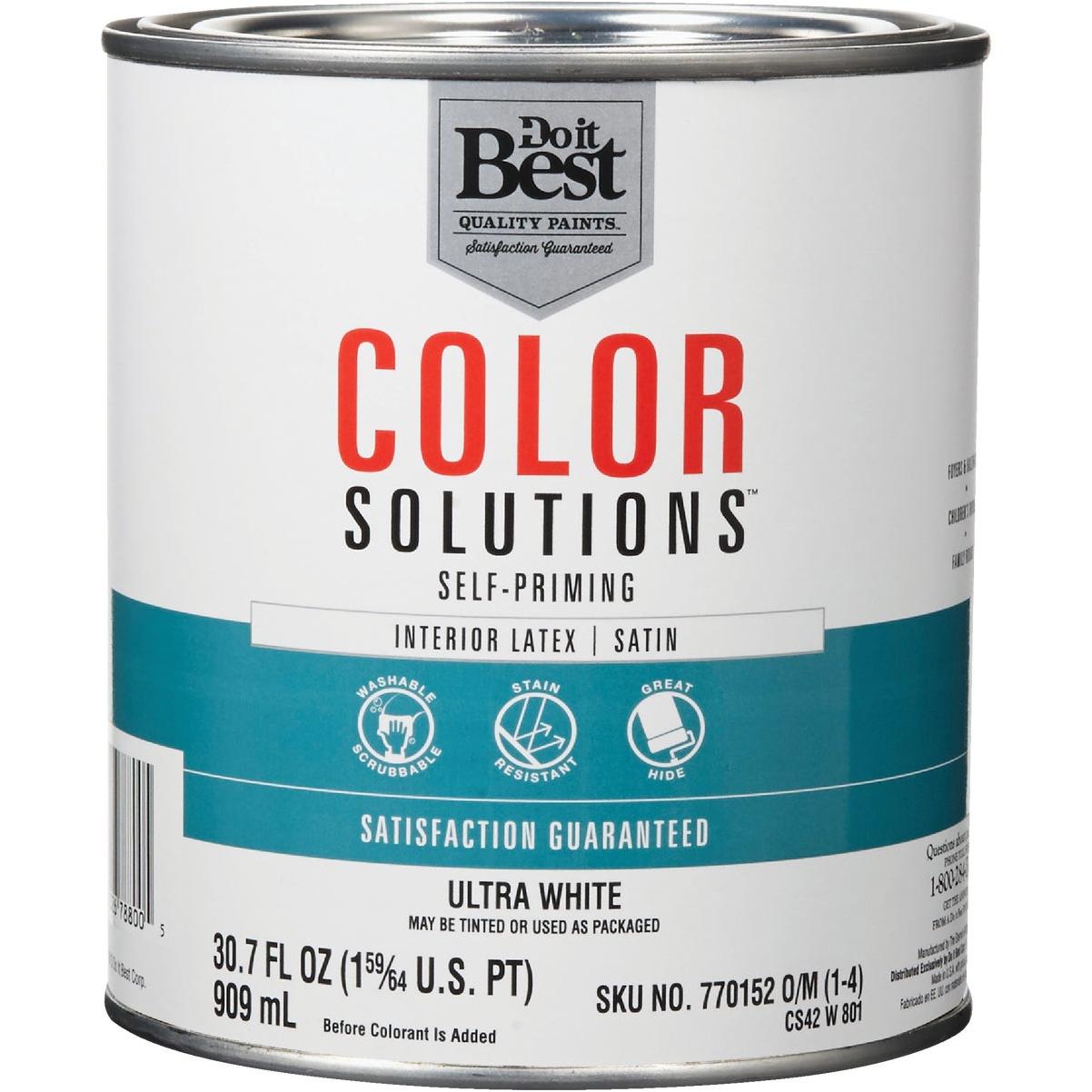 Do it Best Color Solutions Latex Self-Priming Satin Interior Wall Paint, Ultra White, 1 Qt.
