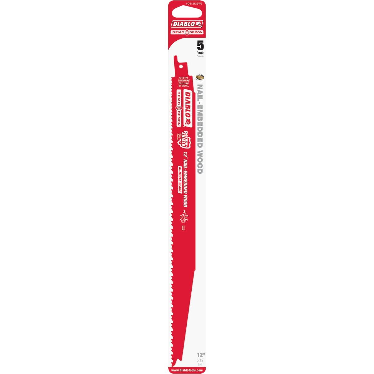 Diablo Demo Demon 12 In. 4/6 TPI Bi-Metal Nail-Embedded Wood Reciprocating Saw Blade (5-Pack)