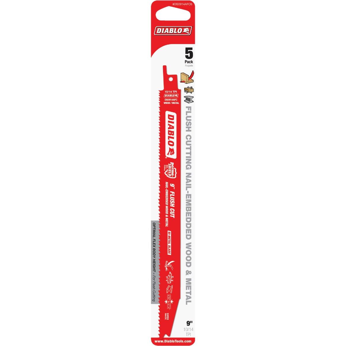 Diablo 9 In. 10/14 TPI Bi-Metal Flush Cut Reciprocating Saw Blade (5-Pack)