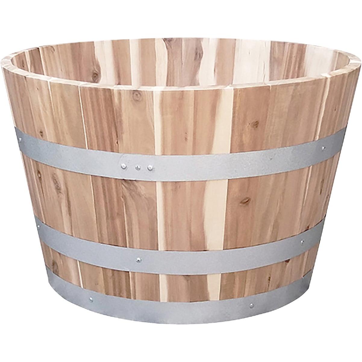 Real Wood Products 25 In. Acacia Natural Barrel Planter