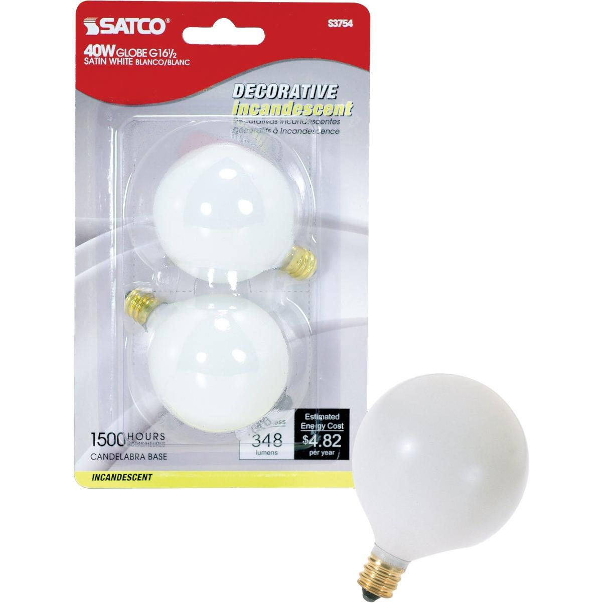 Satco 40W Frosted Candelabra Base G16.5 Incandescent Globe Light Bulb (2-Pack)
