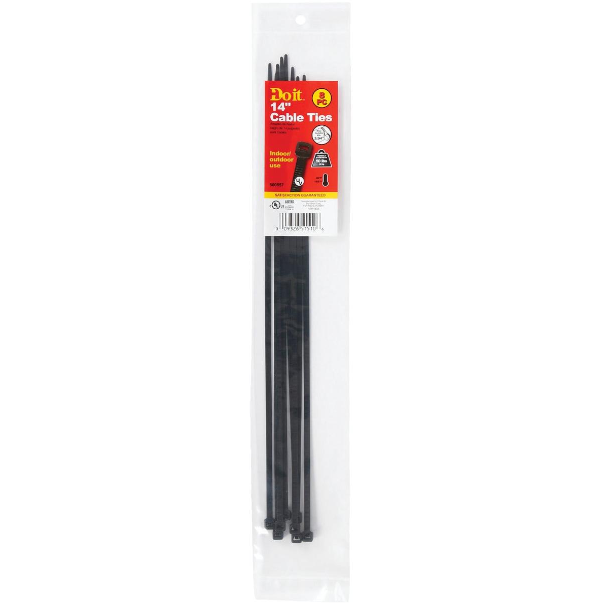 Do it Best 14 In. x 0.189 In. Black Molded Nylon Weather Resistant Cable Tie (8-Pack)