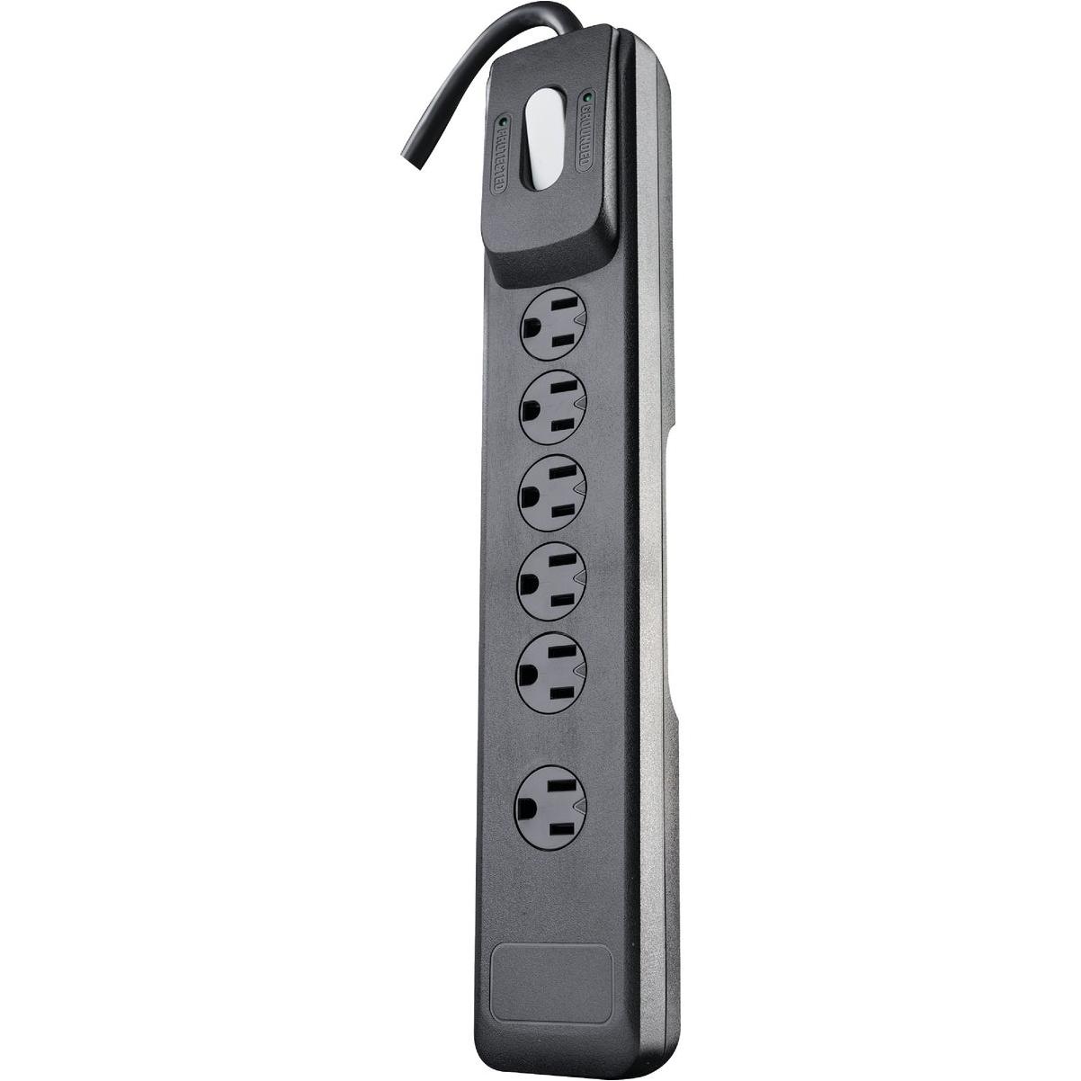 Woods 6-Outlet 1440J Black Surge Protector Strip with 4 Ft. Cord