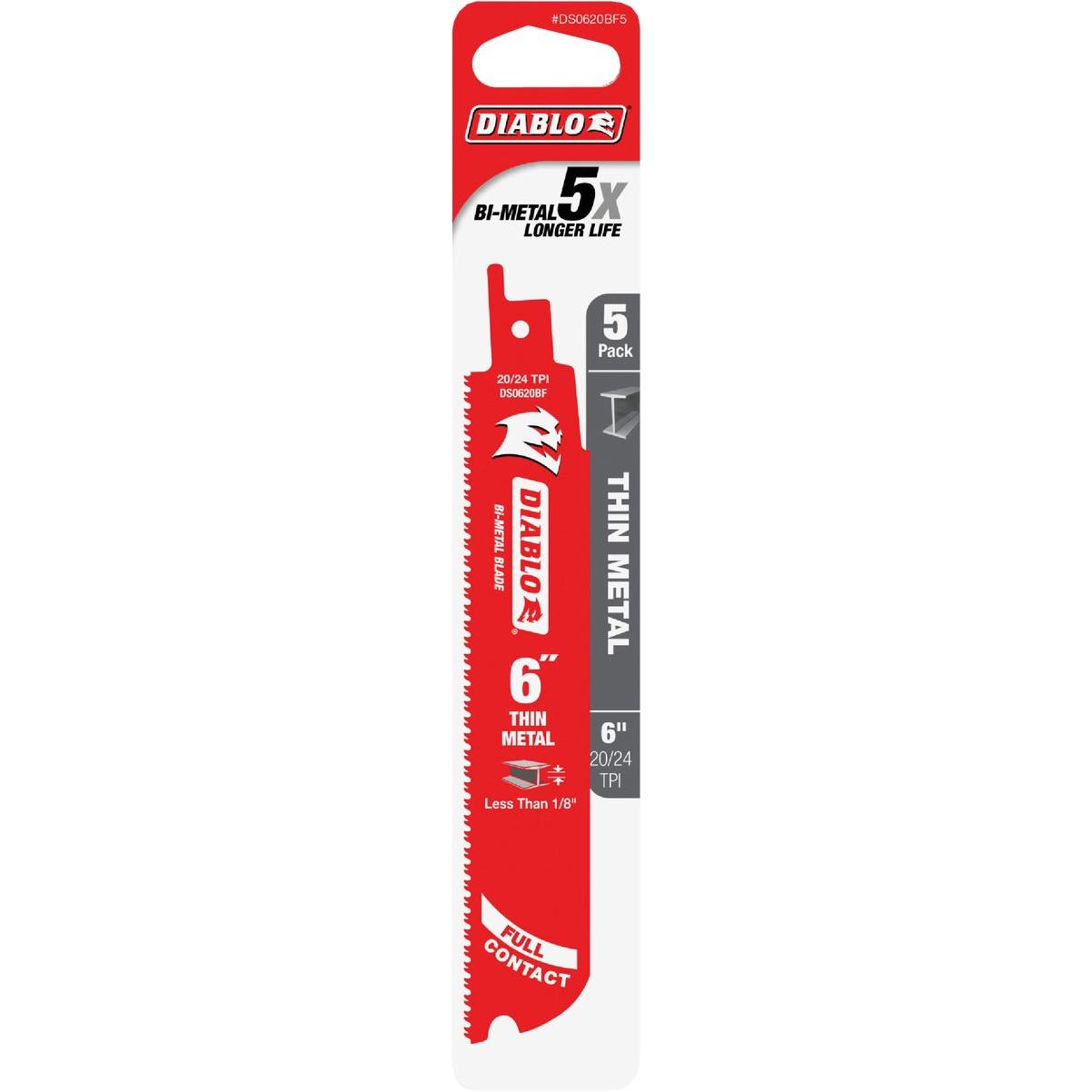 Diablo 6 In. 20/24 TPI Bi-Metal Thin Metal Reciprocating Saw Blade (5-Pack)