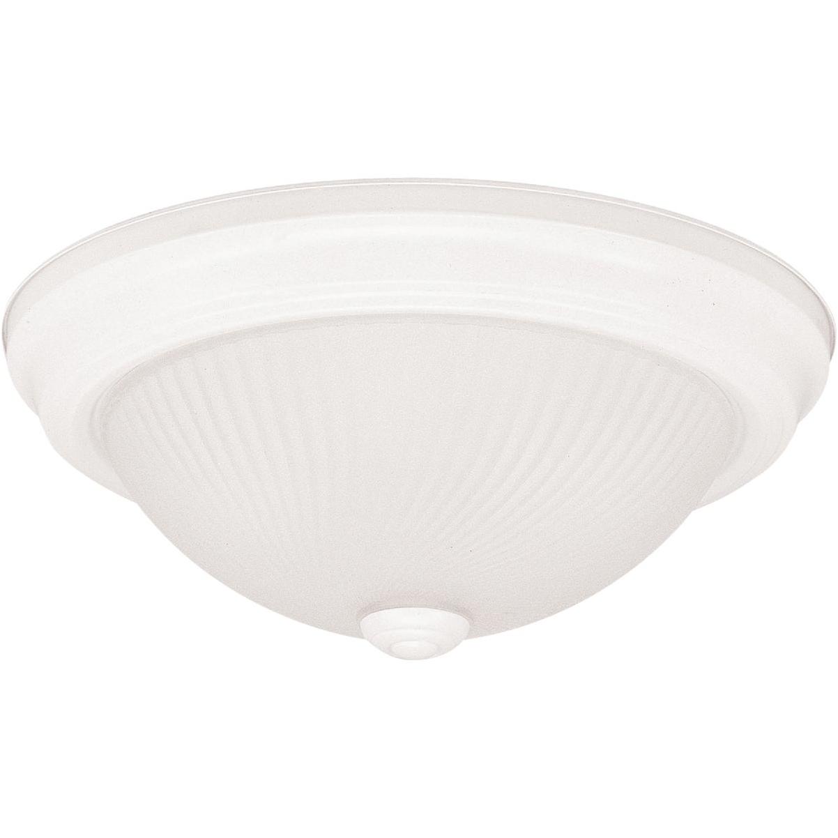 Canarm 13 In. White Incandescent Flush Mount Ceiling Light Fixture with Frosted Swirl Glass