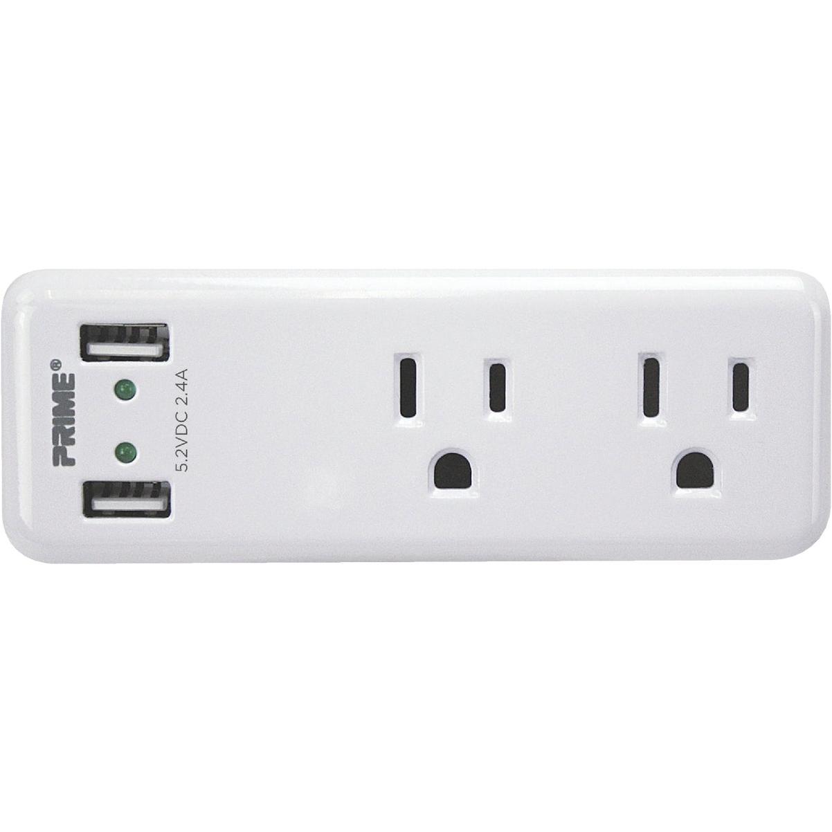 Prime Wire & Cable 2 Power & 2 USB White Space Saving USB Wall Charger