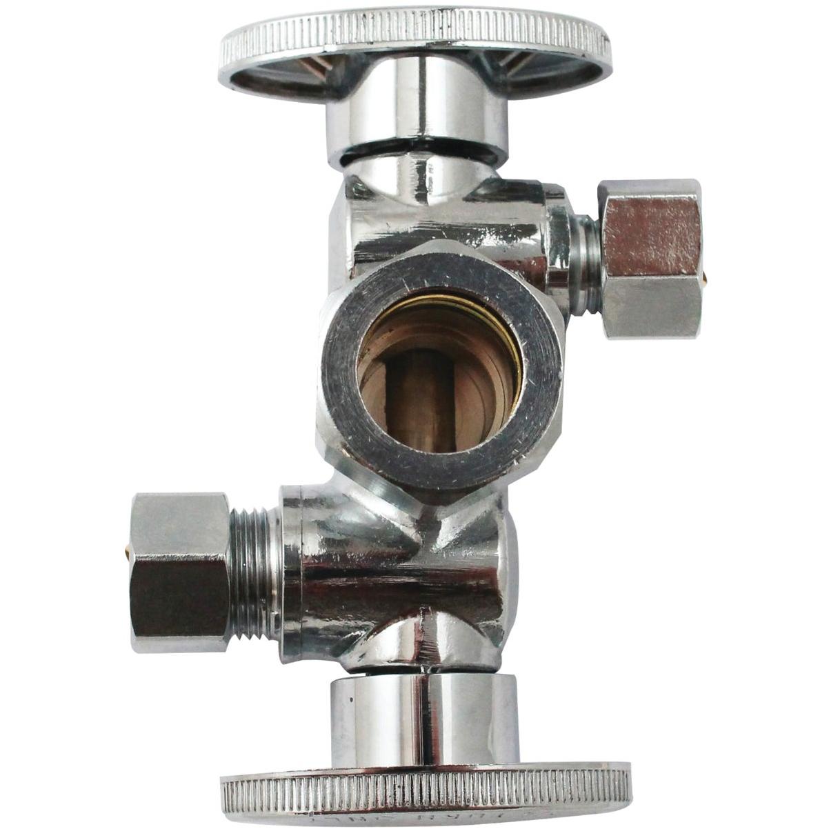 Keeney 5/8 In. OD x 3/8 In. OD x 3/8 In. OD Quarter Turn Dual Shut-Off/Dual Outlet Valve