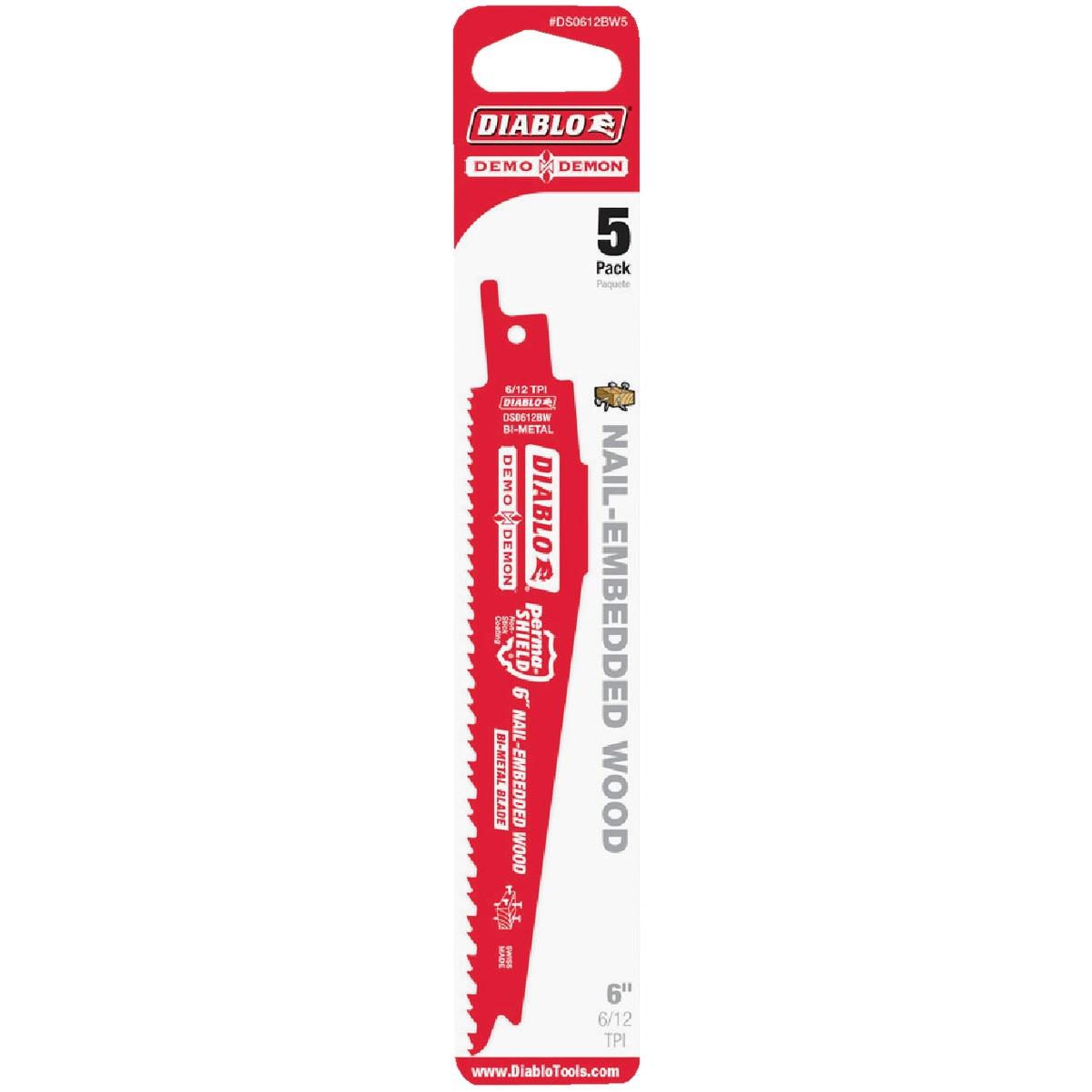 Diablo Demo Demon 6 In. 6/12 TPI Bi-Metal Nail-Embedded Wood Reciprocating Saw Blade (5-Pack)
