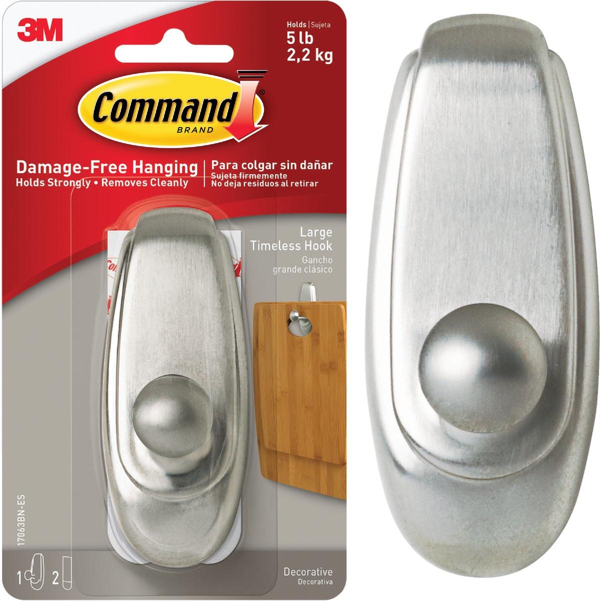 Command Large Timeless Hook, Brushed Nickel, 1 Hook, 2 Strips