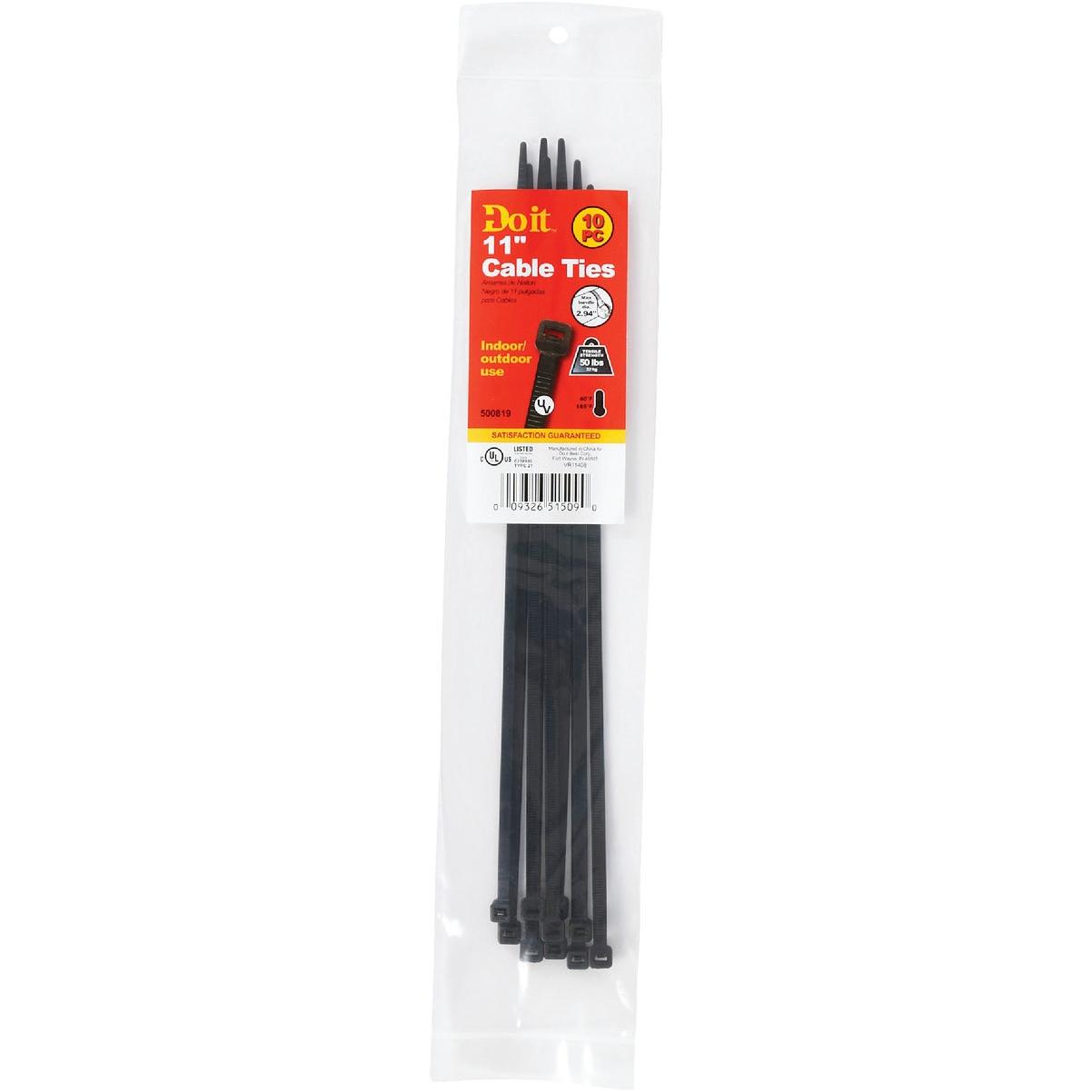 Do it Best 11 In. x 0.189 In. Black Molded Nylon Weather Resistant Cable Tie (10-Pack)