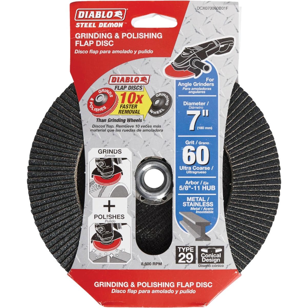 Diablo 7 In. x 5/8 In.-11 60-Grit Type 29 Steel Demon Angle Grinder Flap Disc with Hub