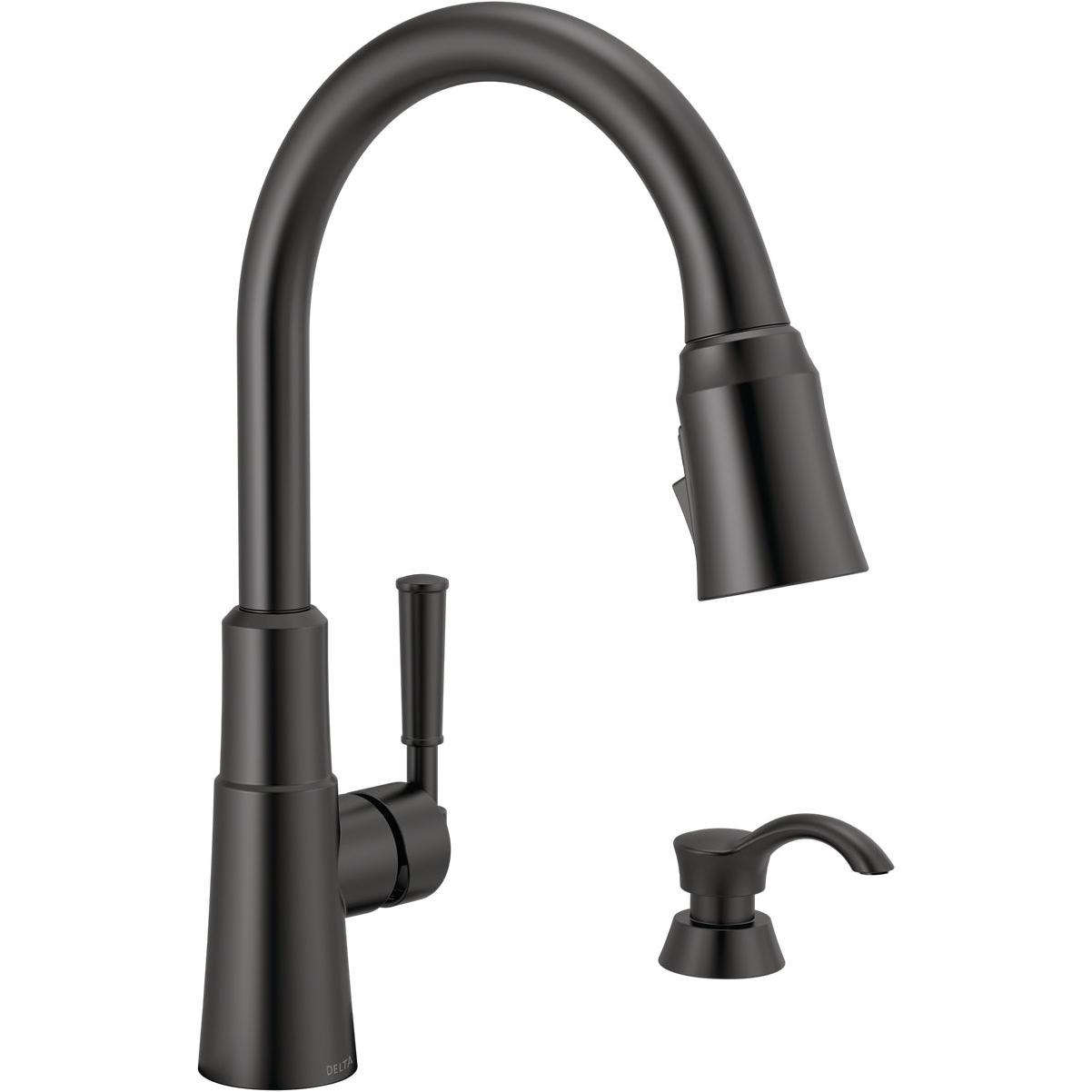 Delta Valo 1-Handle Pull-Down Kitchen Faucet with Soap Dispenser, Matte Black