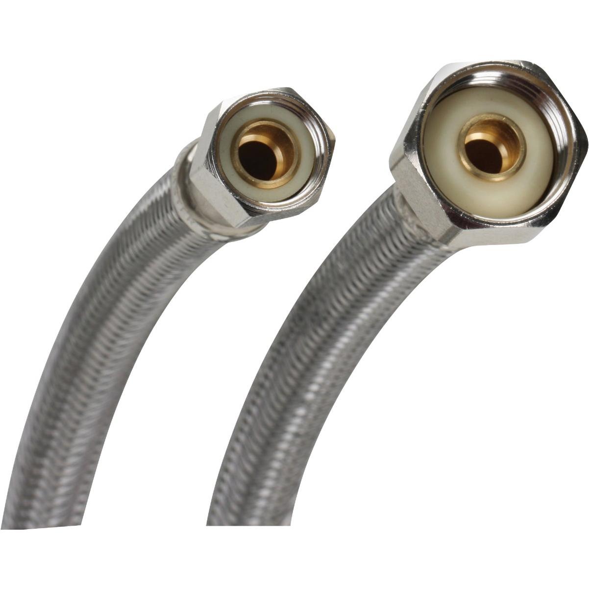 Faucet Connector – Braided Stainless Steel - 3/8 Inch Compression x 1/2 Inch Female Iron Pipe - 12 Inch 
