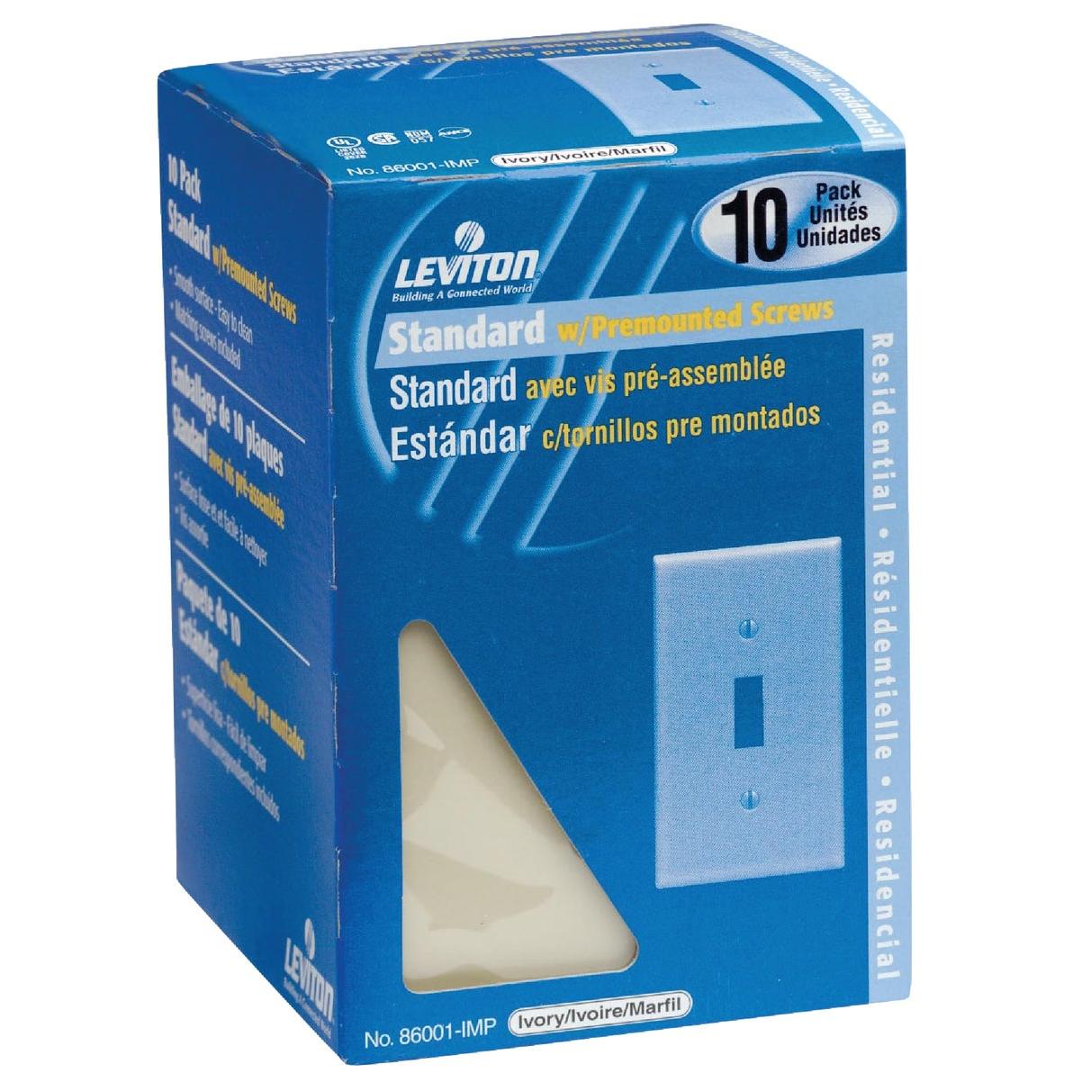 Leviton 1-Gang Plastic Toggle Switch Wall Plate, Ivory (10-Pack)