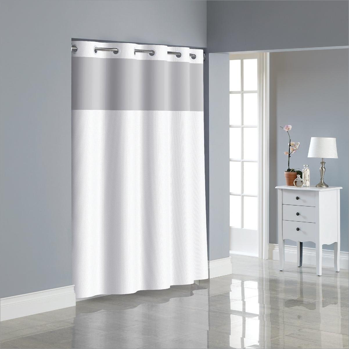 71 In. X 74 In. Bright White Hookless Shower Curtain With Peva Liner