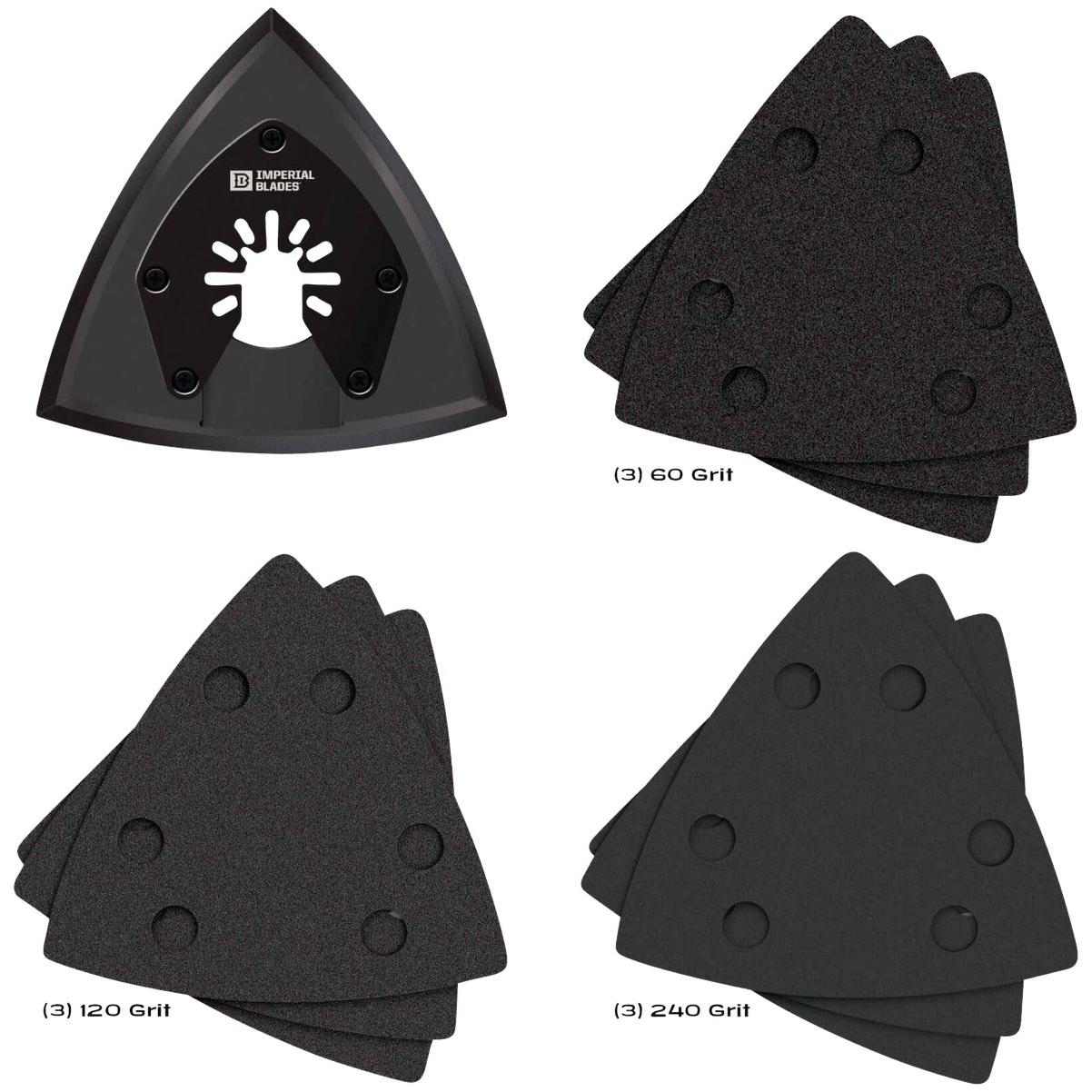 Imperial Blades ONE FIT 60/120/240 Grit Triangle Sandpaper Variety Pack with Sanding Pad (10-Pack)