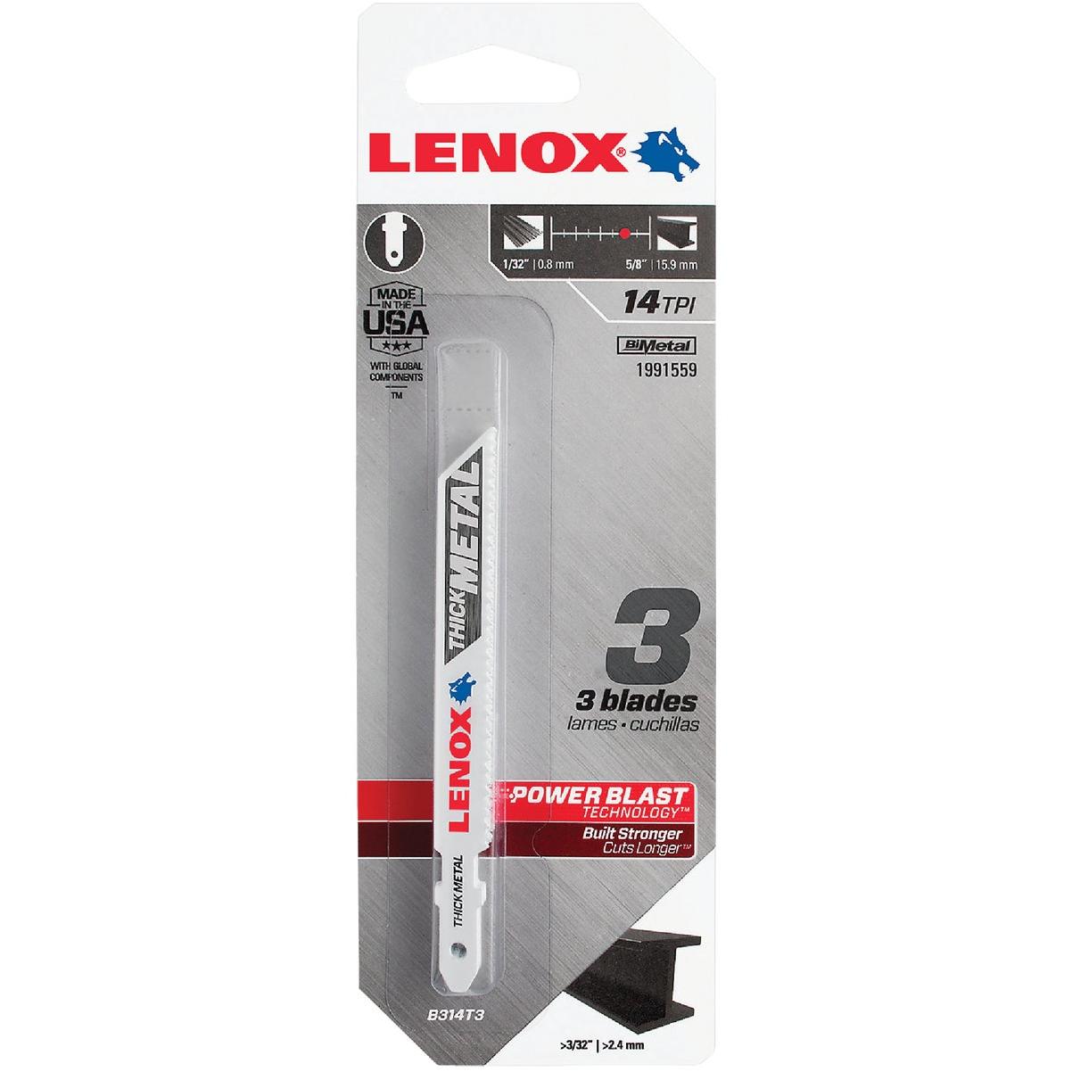 Lenox 3-5/8 In. x 14 TPI T-Shank Bi-Metal Jig Saw Blade for Thick Metal (3-Pack)