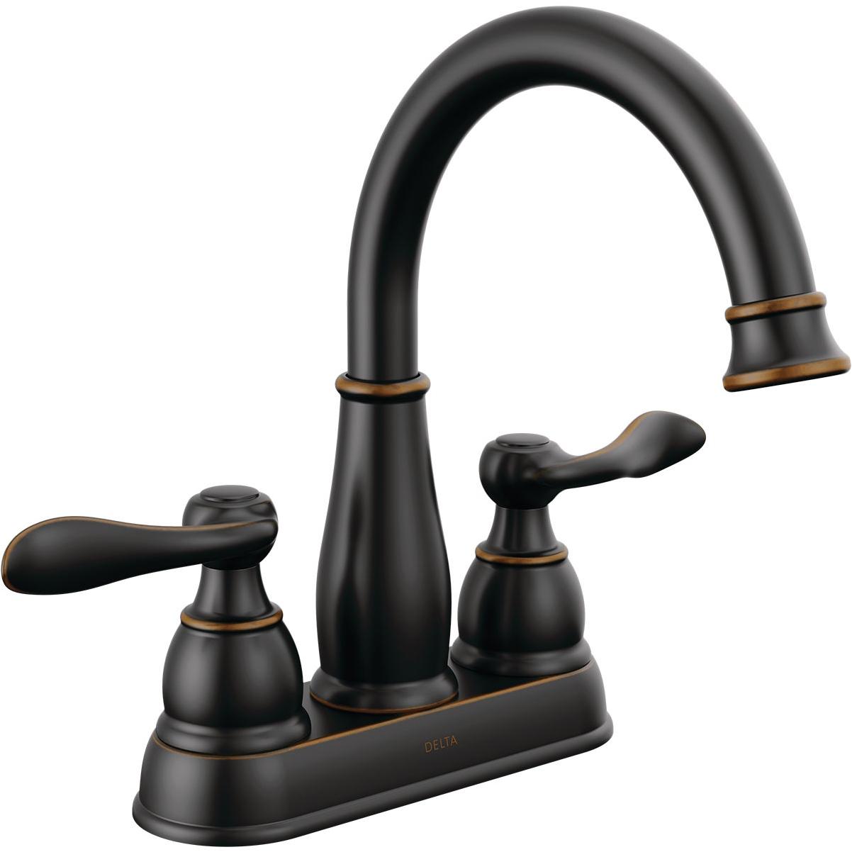 Delta Windmere Oil Rubbed Bronze 2-Handle Lever 4 In. Centerset Bathroom Faucet and Push Pop-Up with Overflow