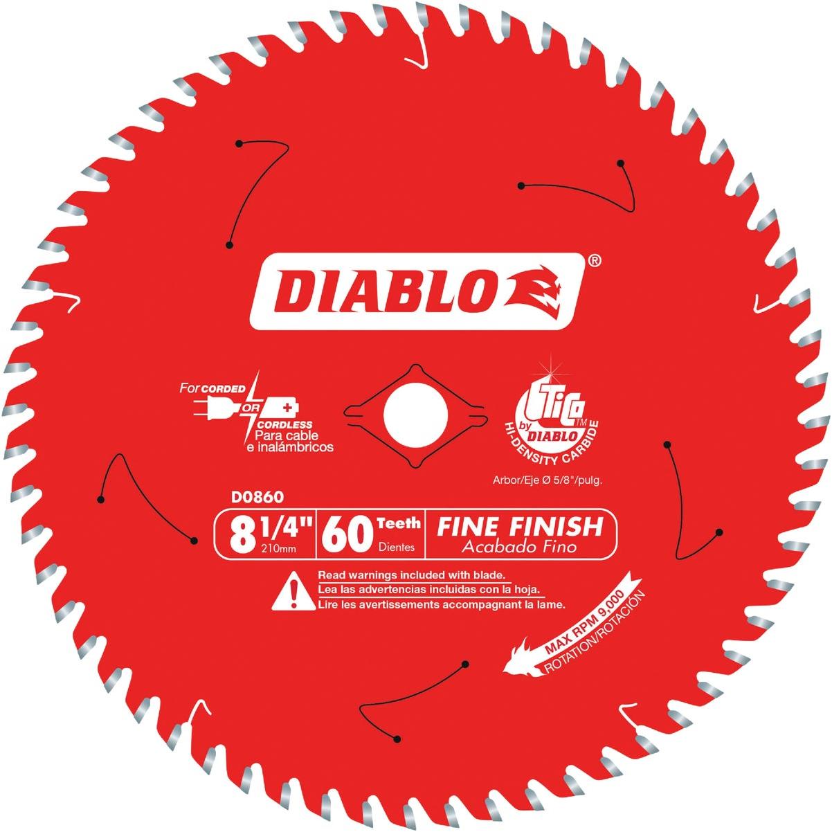 Diablo 8-1/4 In. 60-Tooth Fine Finish Circular Saw Blade