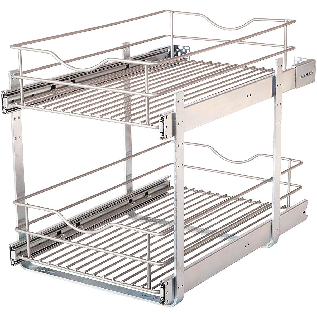 Knape & Vogt Real Solutions 14 In. Double Tier Slide Out Multi-Use Basket Cabinet Organizer