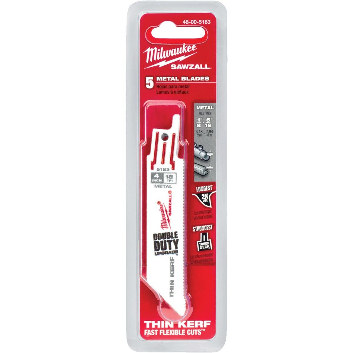 Milwaukee SAWZALL 4 In. 18 TPI Metal Reciprocating Saw Blade (5-Pack)