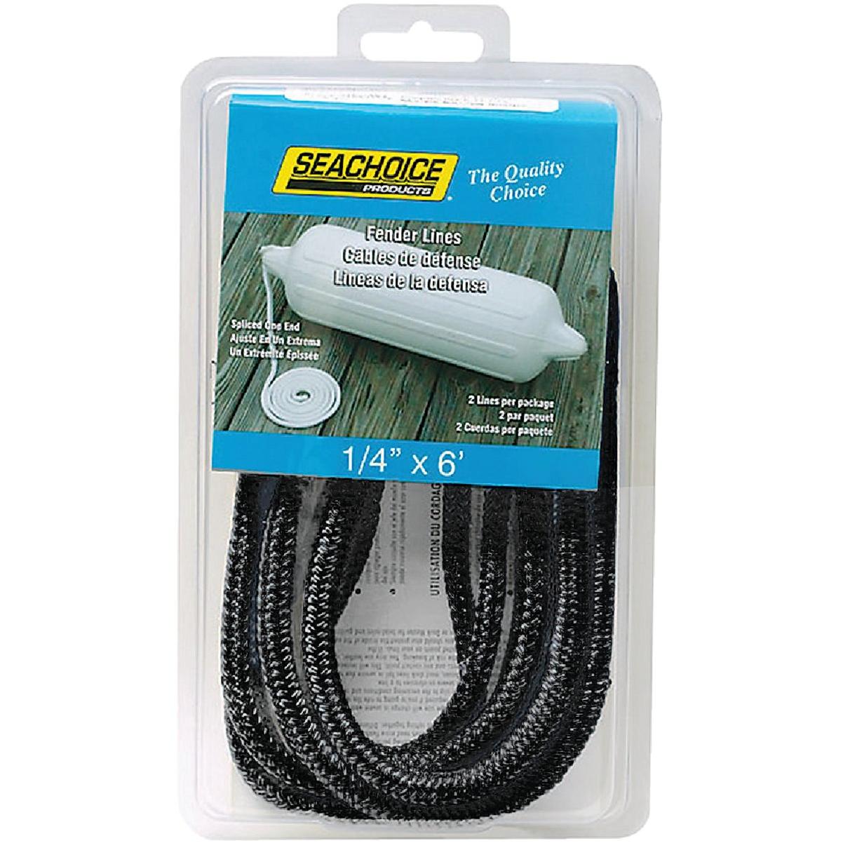 Seachoice 1/4 In. x 6 Ft. Double Braided Nylon Fender Line, Black (2-Pack)
