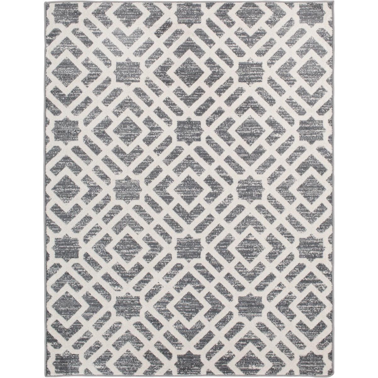 Backyard Bungalow Newell 6 Ft. 7 In. x 9 Ft. 6 In. Neutral Geo Plush Outdoor Rug