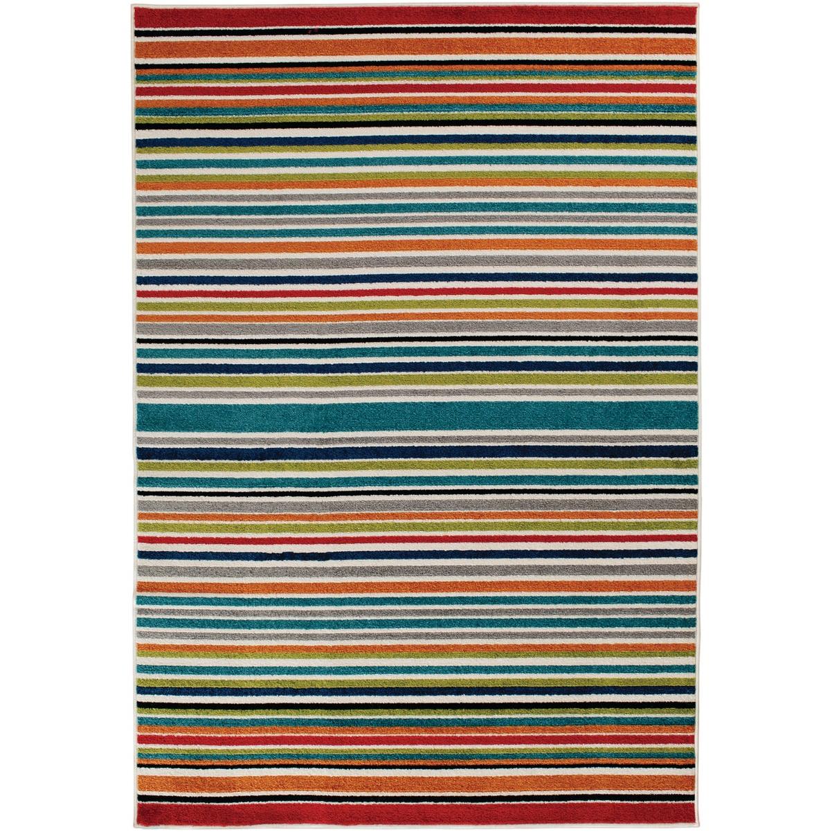 Backyard Bungalow Santee Multi 6 Ft. 7 In. x 9 Ft. 6 In. Multi-Color Stripe Plush Outdoor Rug