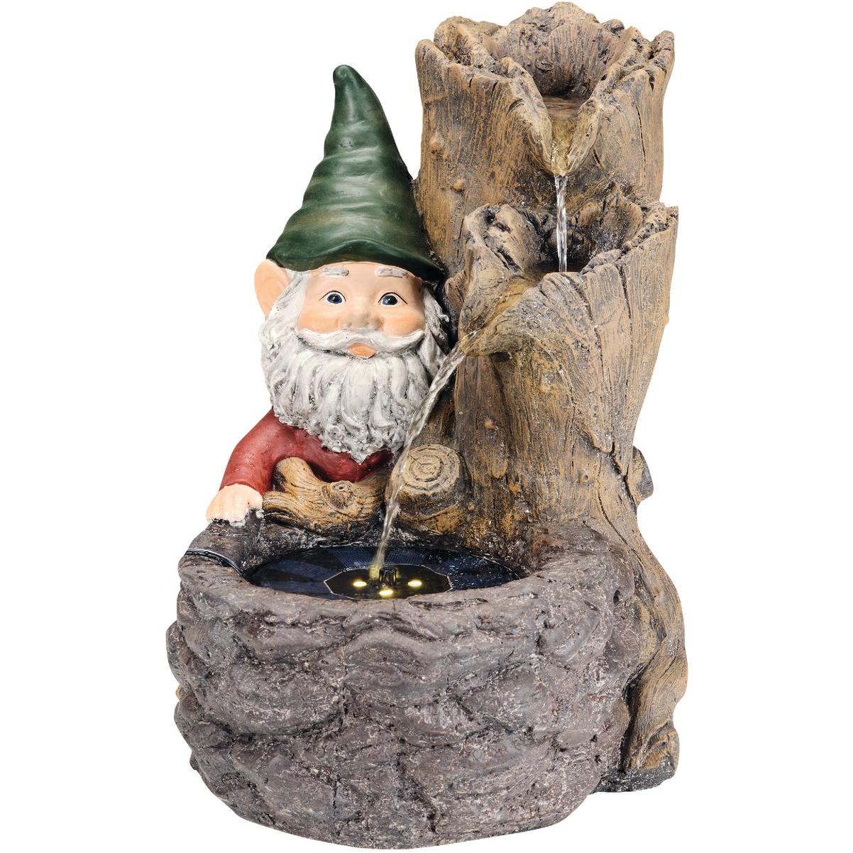 Lumineo 16.9 In. W. x 17.7 In. H. x 12.8 In. L. Glassfiber Reinforced Concrete Log Waterfall Solar Fountain with Gnome