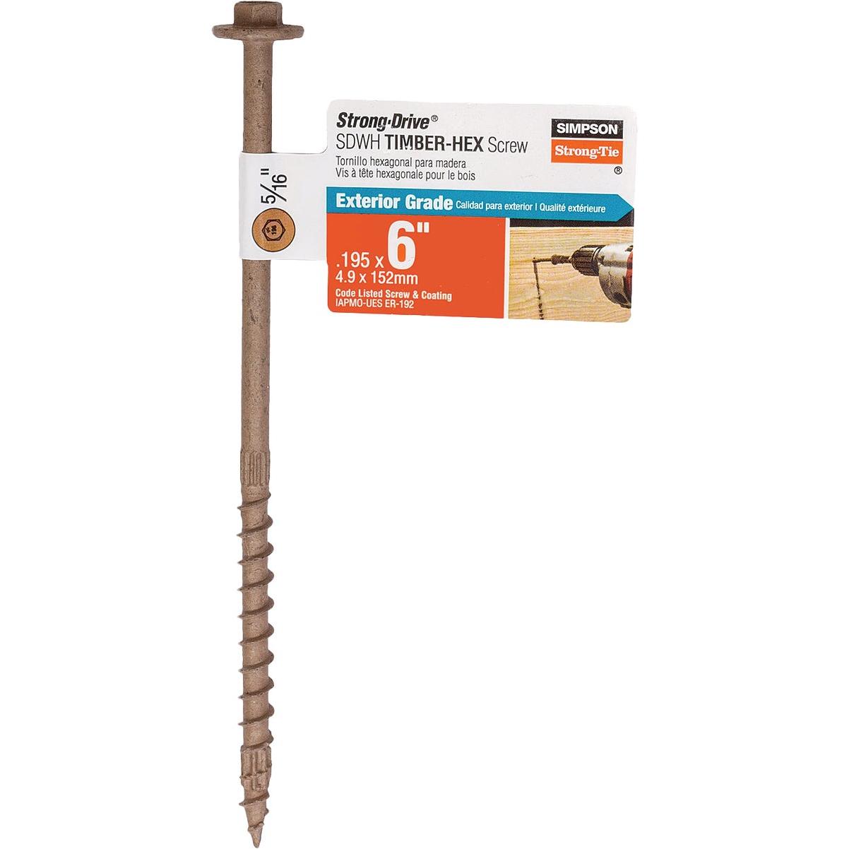 Strong-Drive SDWH TIMBER-HEX Screw  0.195 in. x 6 in. 5/16 Hex, DB Coating