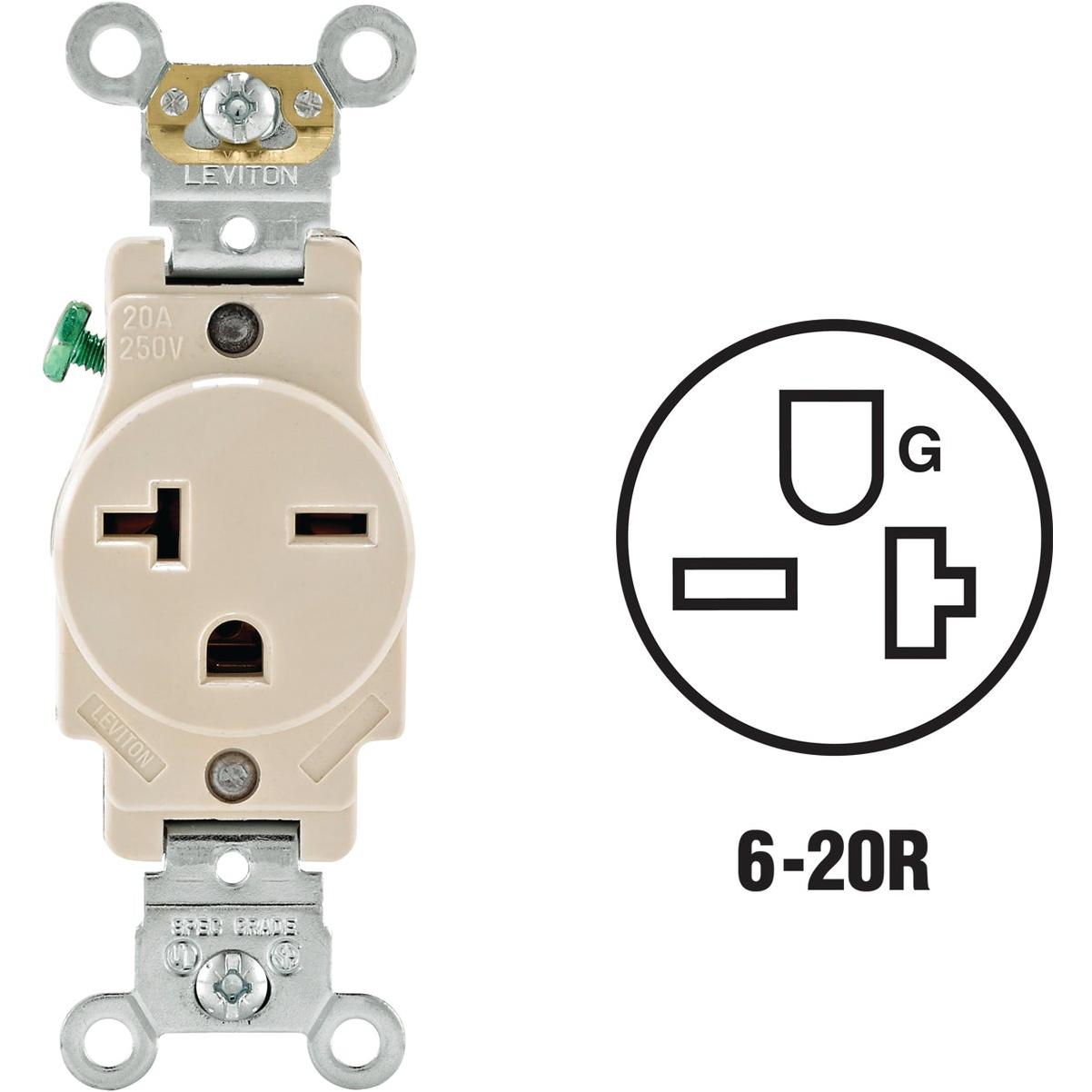Leviton 20A Light Almond Heavy-Duty 6-20R Grounding Single Outlet