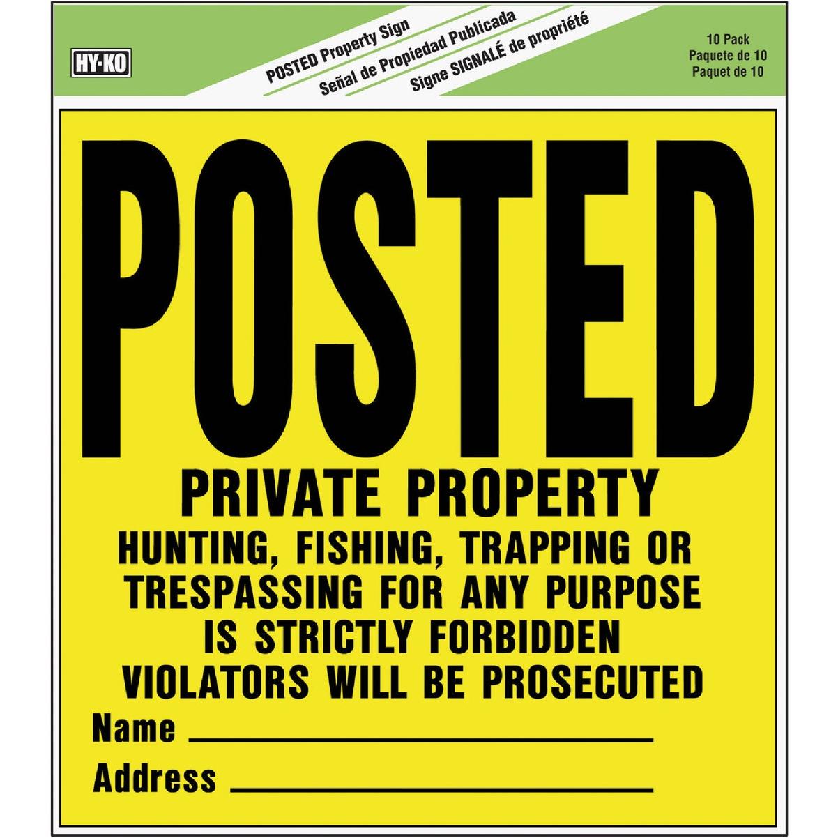 Hy-Ko Heavy Gauge Plastic Sign, Posted Private Property (10-Pack)