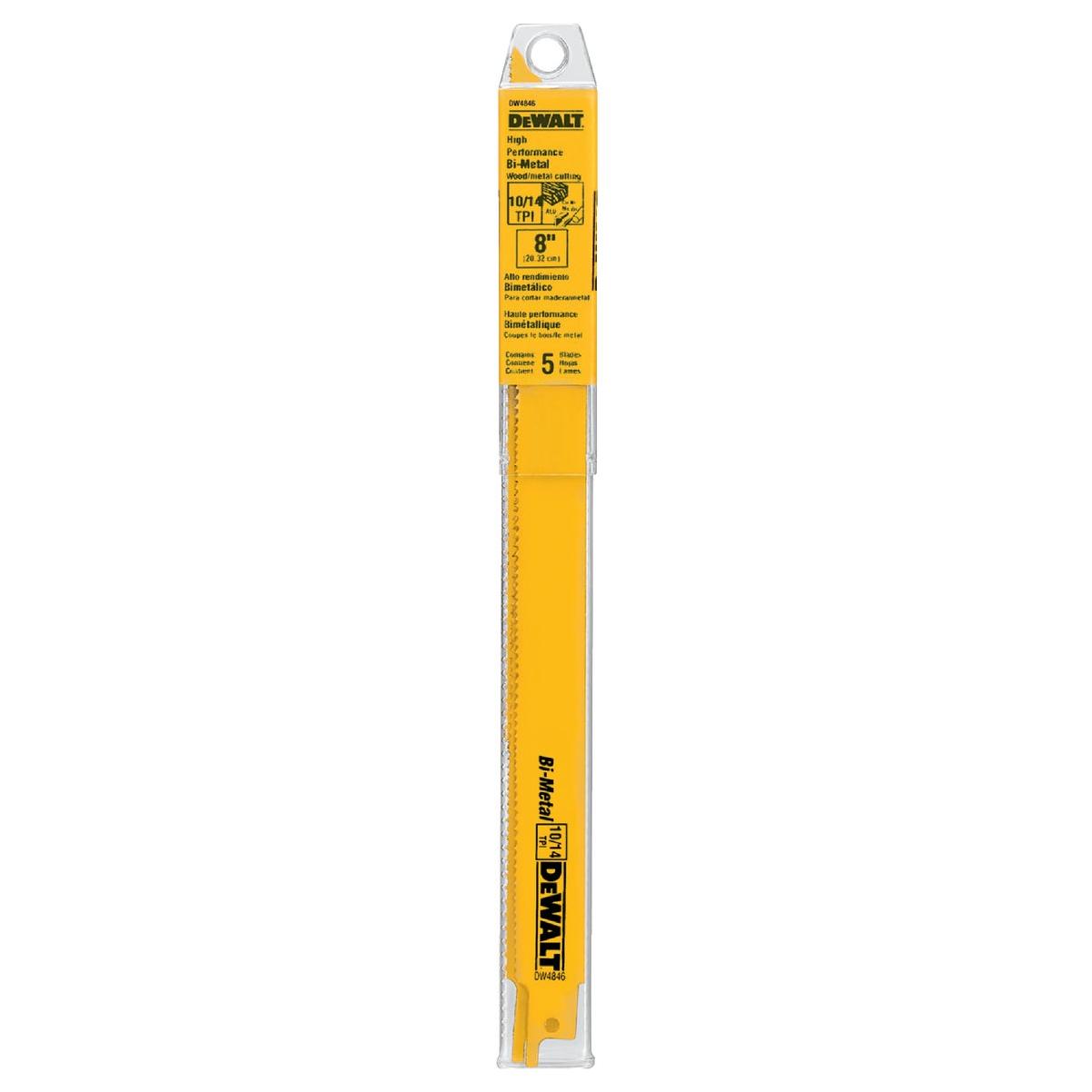 DEWALT 8 In. 10/14 TPI Bi-Metal General Purpose Reciprocating Saw Blade (5-Pack)