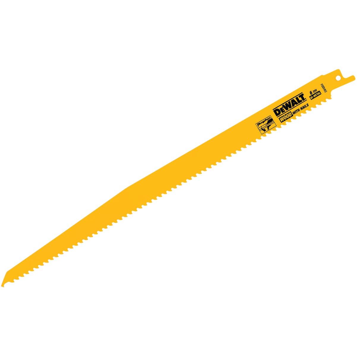 DEWALT 12 In. 6 TPI Taper Back Bi-Metal Reciprocating Saw Blade (5-Pack)