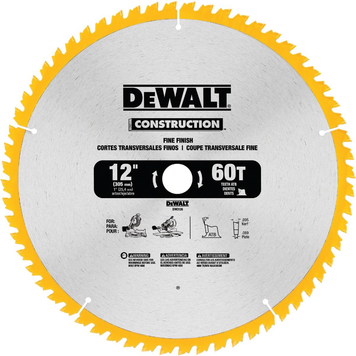 DEWALT 12 In. 60-Tooth Finish Circular Saw Blade