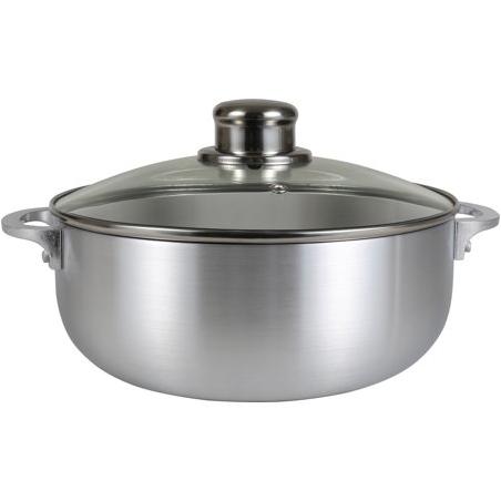 American Dream Home Goods Inc. Kitchen Sense Polished Aluminum Caldero Dutch Oven Cauldron with Glass Lid and Stainless Steel Knobs