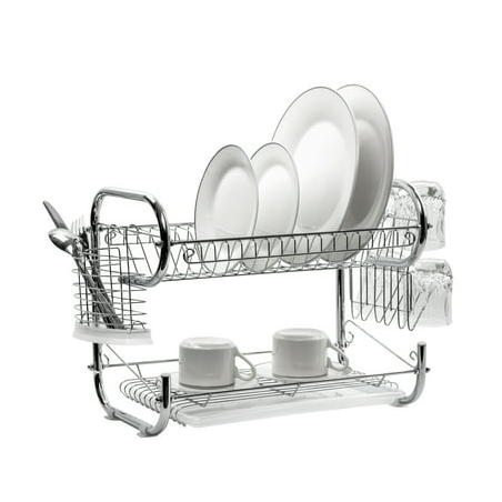 The Kitchen Sense Chrome 2 Tier Deluxe Dish Drying Rack with Drain Tray