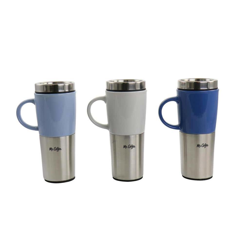 MR COFFEE 16OZ TRAVERTINE TRAVEL MUG SET W/LID - ASSORTED