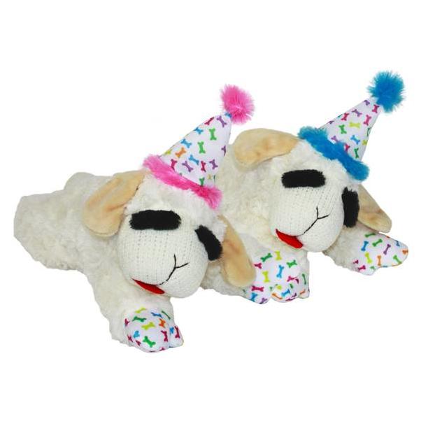 9084126 10.5 in. Polyester Lamb Chop with Birthday Hat Dog Toy