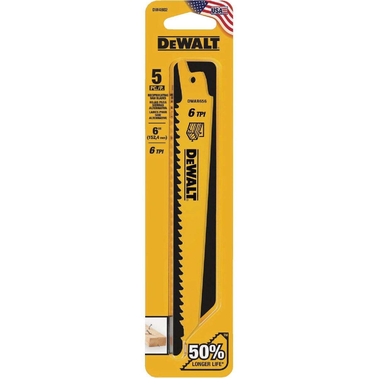 DEWALT 6 In. 6 TPI Taper Back Bi-Metal Reciprocating Saw Blade (2-Pack)