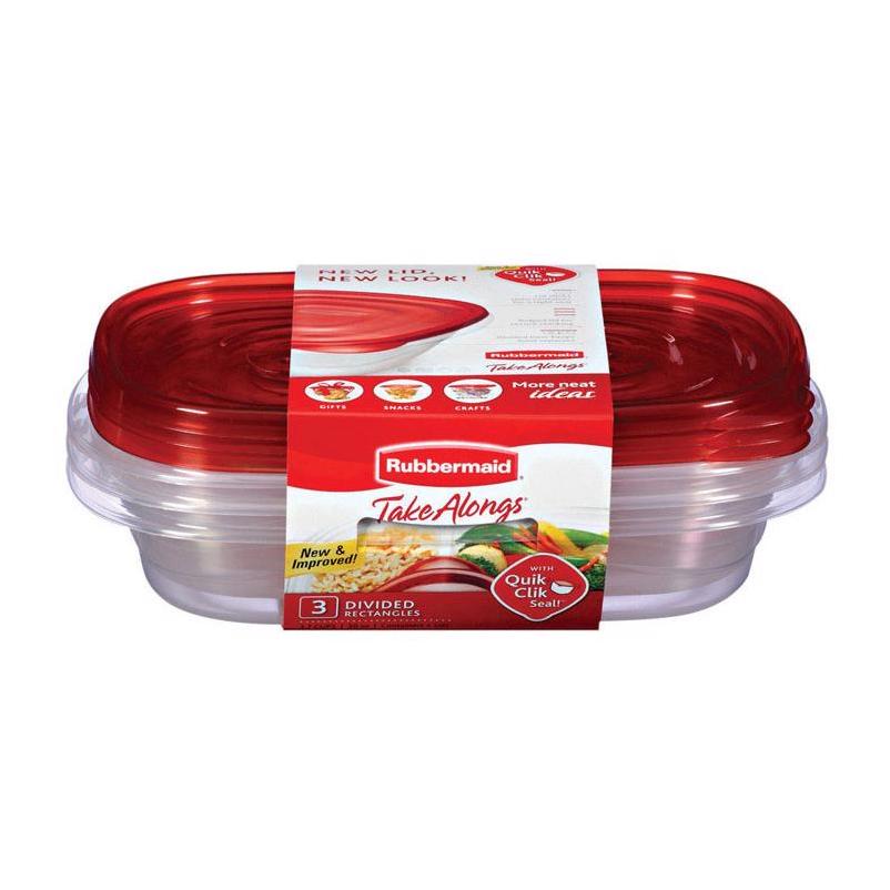 Rubbermaid TakeAlongs 3.7 C. Clear Square Divided Food Storage Container with Lids (3-Pack)