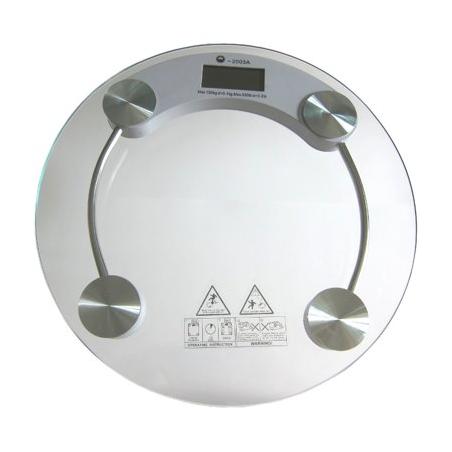 Digital Glass Personal Bathroom Scale with Weight, BMI, LCD Screen, and Low Battery Indicator. Round Clear Glass