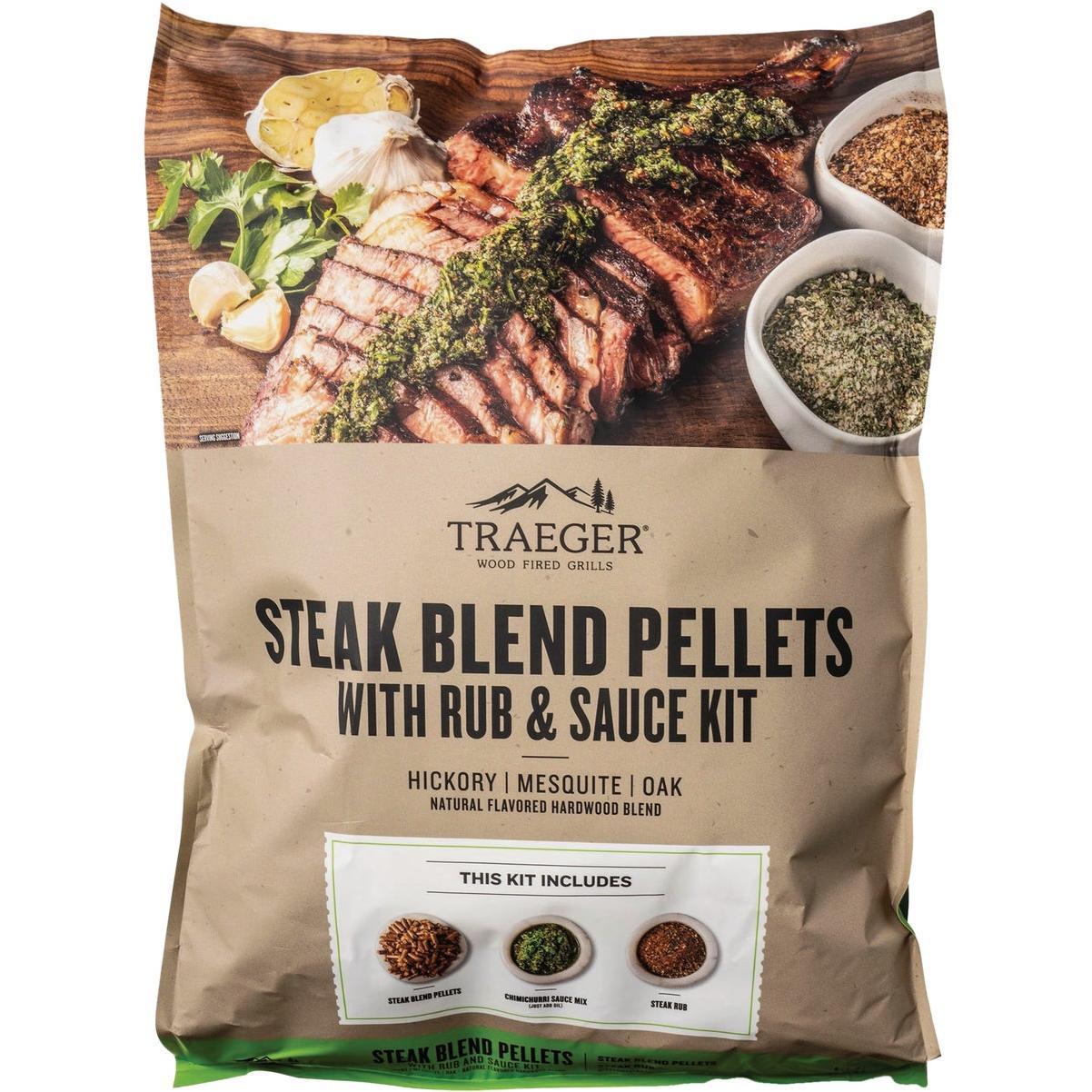 Traeger 18 Lb. Ultimate Steak Blend All-Natural Wood Grilling Pellets with Rub & Sauce Kit