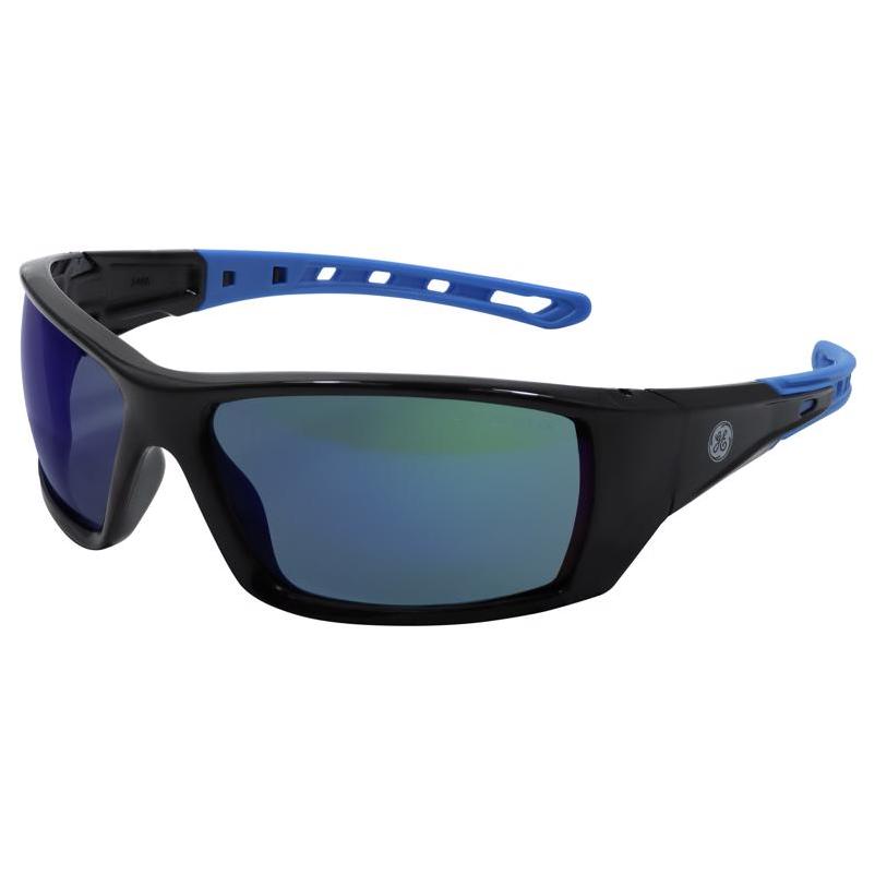 General Electric 2022096 04 Series Anti-Fog Impact-Resistant Safety Glasses - Blue Mirror Lens Black & Blue Fram