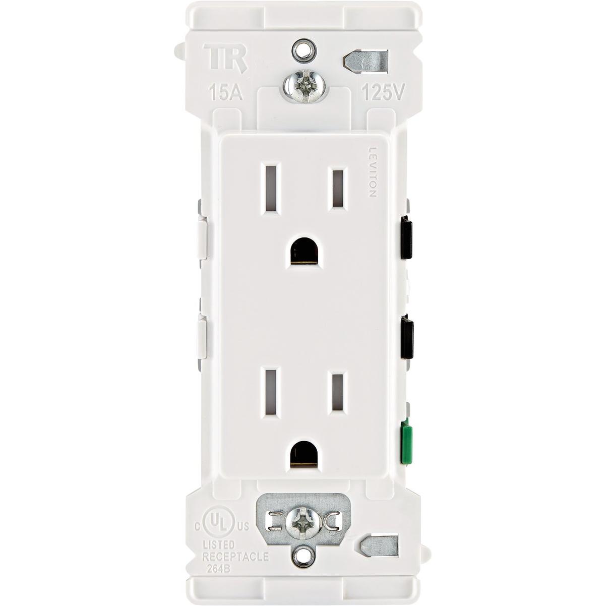 Leviton Decora Edge 15A White Residential Grade 5-15R Duplex Outlet