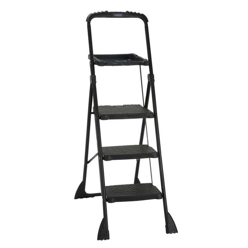 1021493 60.98 x 21.65 x 3.31 in. 250 lbs Capacity 3 Step Steel Folding Step Stool, Black